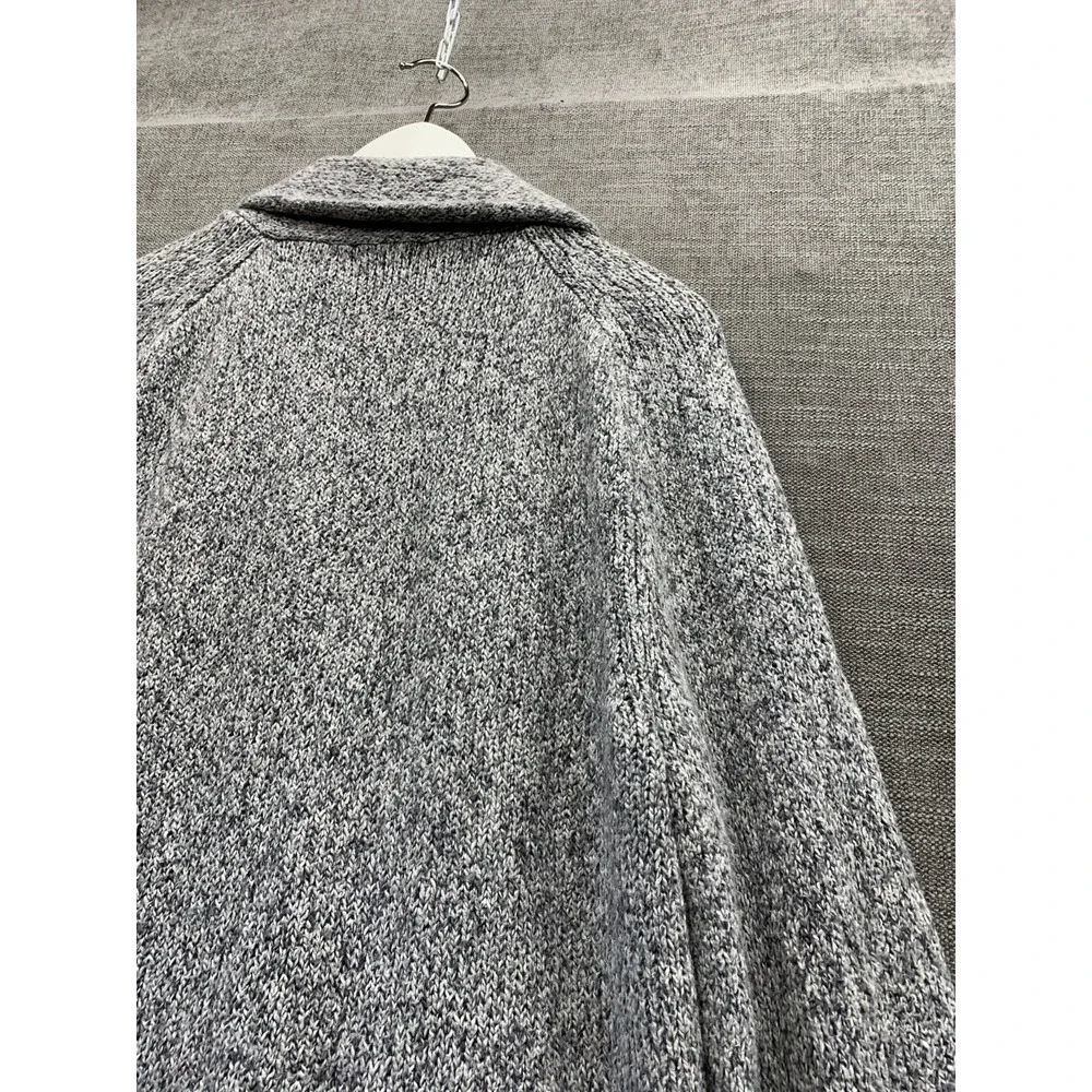 Express Cardigan Sweater Mens Medium Heather Gray Tight Knit Shawl Collar Winter